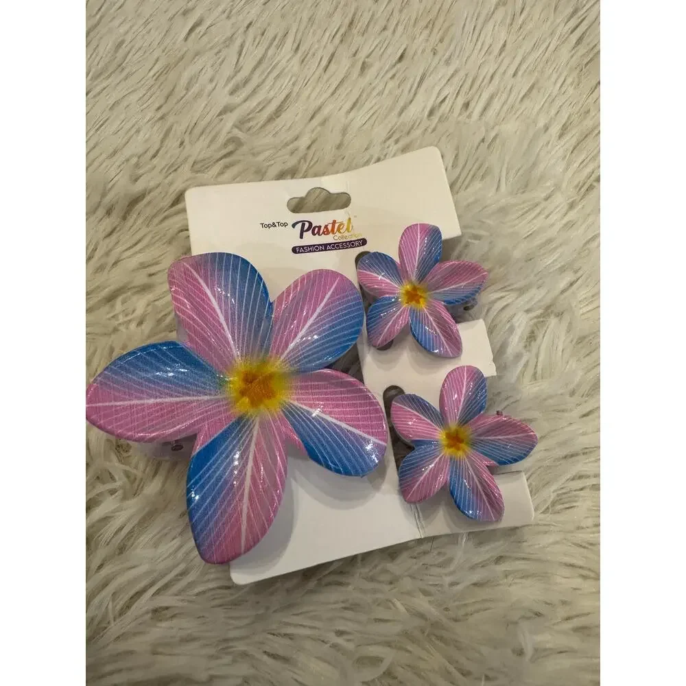 Hawaiian flower hair clip claw set of 3 colorful